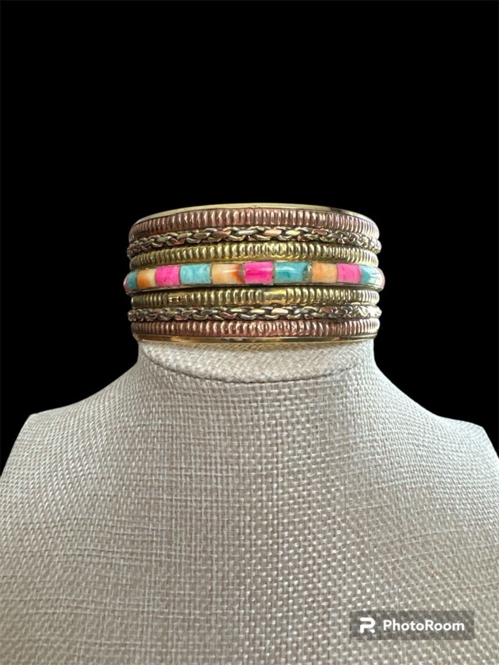 Bohemian Vintage Mixed Metal Wide Cuff Bangle Bracelet, Made in India Boho